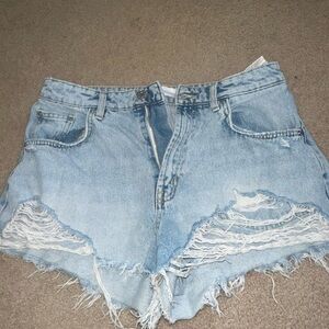 Zara Light Blue Distressed Jean Shorts